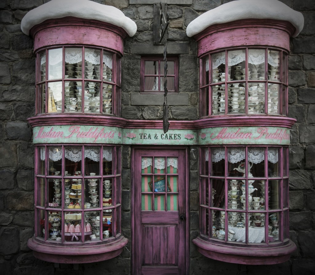 Madam Puddifoot’s tea shop, located in Hogsmeade village, is one of the many magic windows featured at “The Wizarding World of Harry Potter” at Universal Studios Hollywood