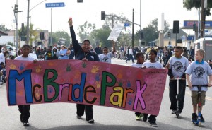 Kids and staff from McBride Park marching in the 22nd Annual Martin Luther King Jr. Peace & Unity Parade on Saturday morning. 
Long Beach January 16, 2016. (Photo by Brittany Murray / Daily Breeze)
