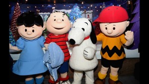 NEW YORK, NY - NOVEMBER 20:  The Peanuts pose in front of a Peanuts inspired Christmas window at the Macy's Presents "It's The Great Window Unveiling, Charlie Brown" at Macy's Herald Square on November 20, 2015 in New York City.  (Photo by Jamie McCarthy/Getty Images)