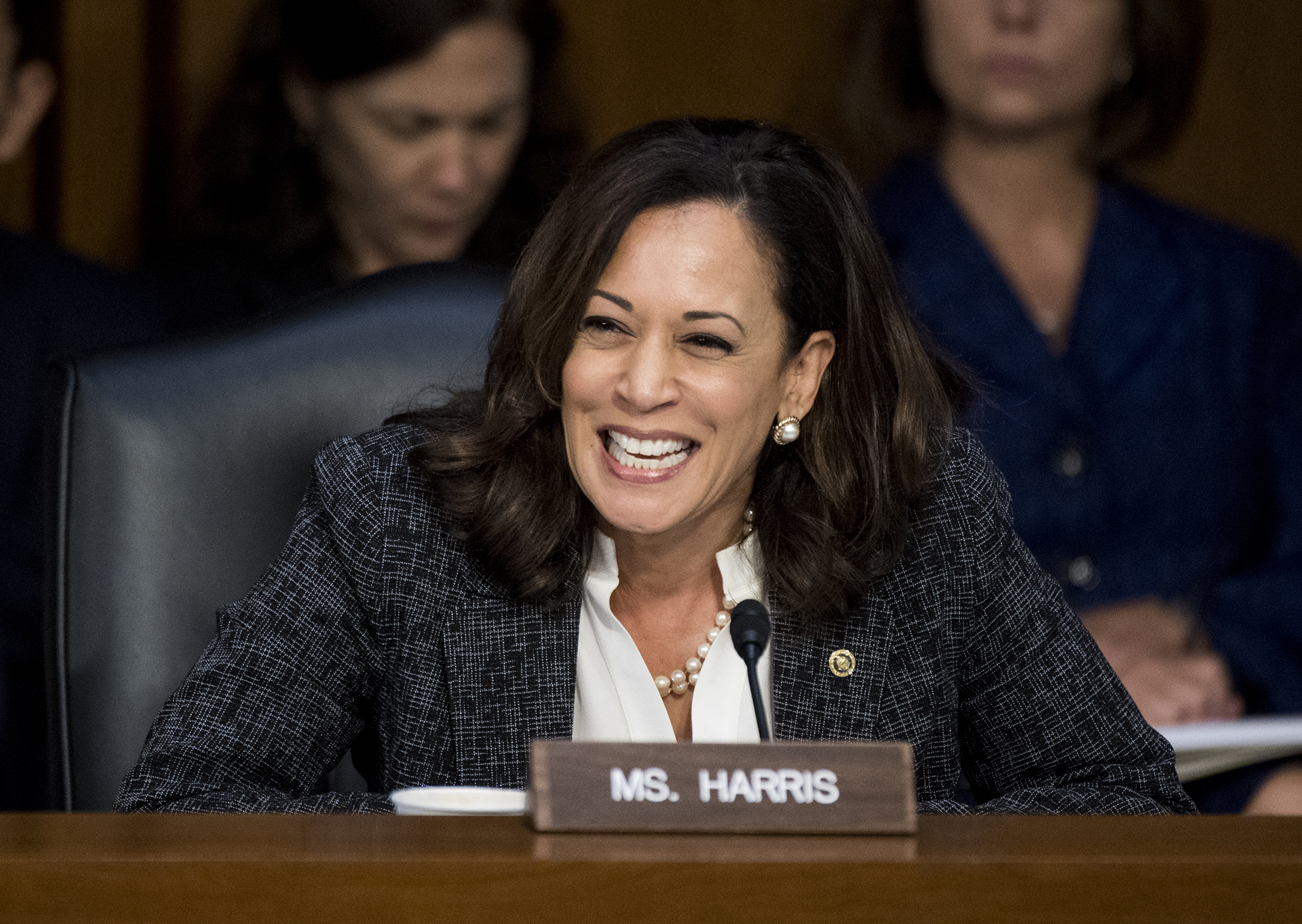 UNITED STATES - JUNE 8: Sen. Kamala Harris, D-Calif., questions former FBI Director James Comey during the Senate Select Intelligence Committee hearing on "Russian Federation Efforts to Interfere in the 2016 U.S. Elections" on Thursday, June 8, 2017. (Photo By Bill Clark/CQ Roll Call)